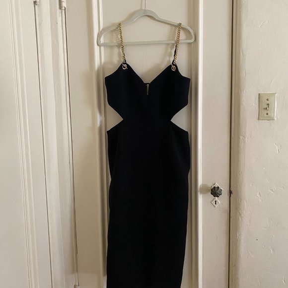 REBECCA VALLANCE Dulce Amore Cutout Chain-Strap Midi Dress Sz 12 US - Picture 2 of 4